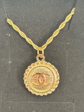 CC Chanel Pendant, Charm, Zipper Pull Upcycled necklace 16 inches Width